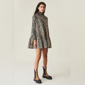 Ganni Printed poplin leopard dress